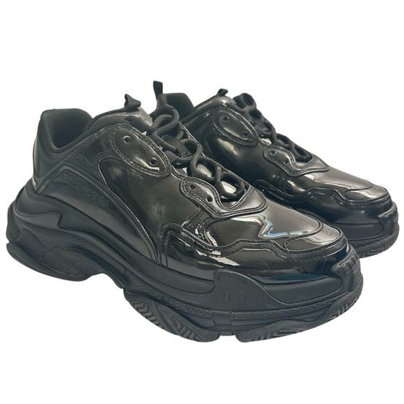 Balenciaga Triple S Shiny Rubber Sneakers in Black Men US 11 - Picture 1 of 14
